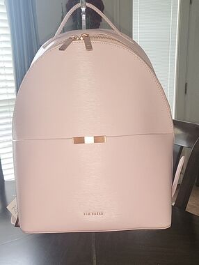 Ted Baker Pale Pink Dome Leather Backpack with Gold Hardware